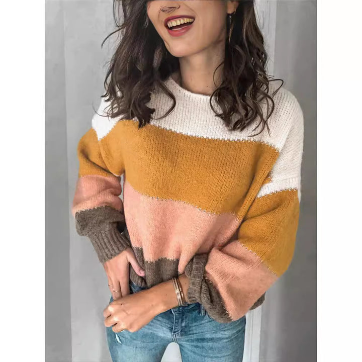 Dame afslappet sweater med blokstriber og bred pasform Stilla