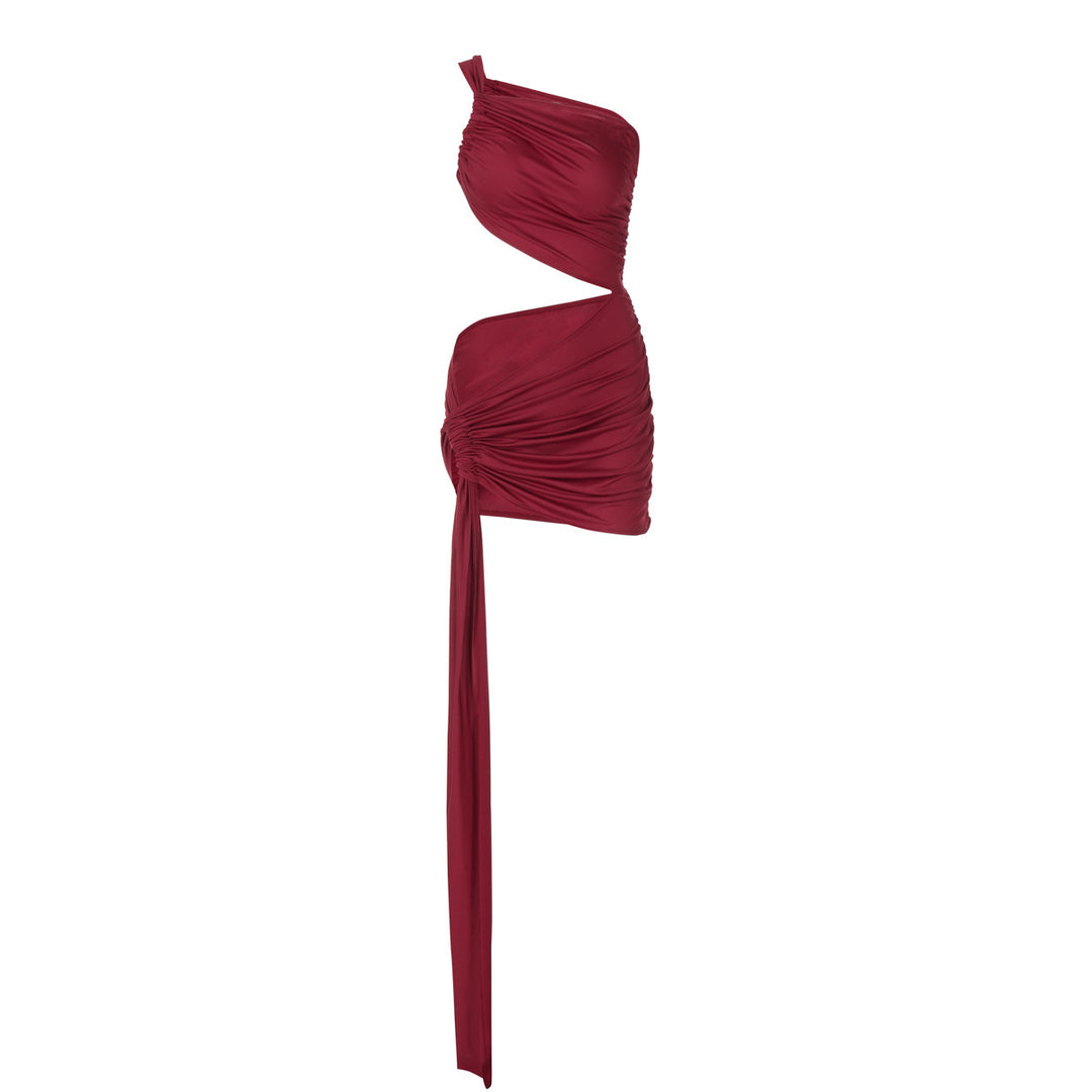 Dame Asymmetrisk Cocktailkjole med Rynker og Cut-Out Detaljer Stilla