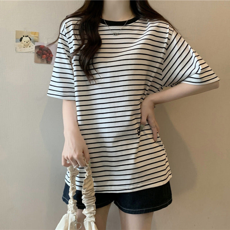 Femme Stribet Løs Komfort T-shirt Stilla