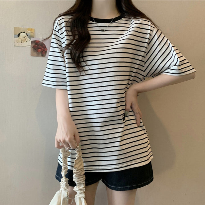 Femme Stribet Løs Komfort T-shirt Stilla