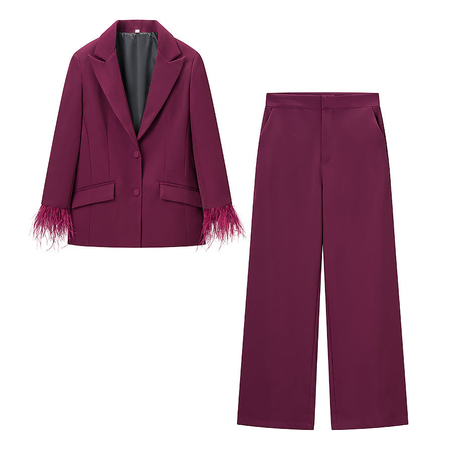 Dame Mode Blazer Jakke med iøjnefaldende Fjer Trim Stilla