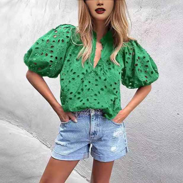 Dame elegant bluse med spids Stilla