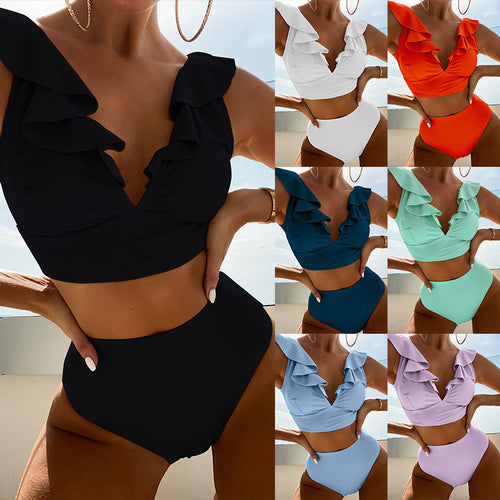 Dame Crop-Top Bikini med voluminøse flæsedetaljer Skovae