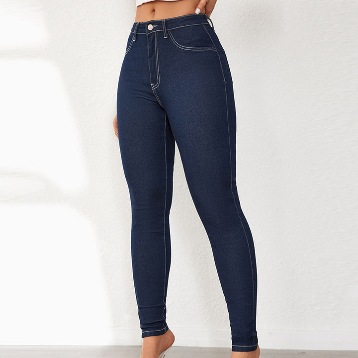 Dame High-Waist Skinny Jeans med figursygning Stilla