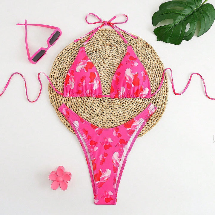 Dame Triangle-Bikini-Sæt med blomstret design Skovae