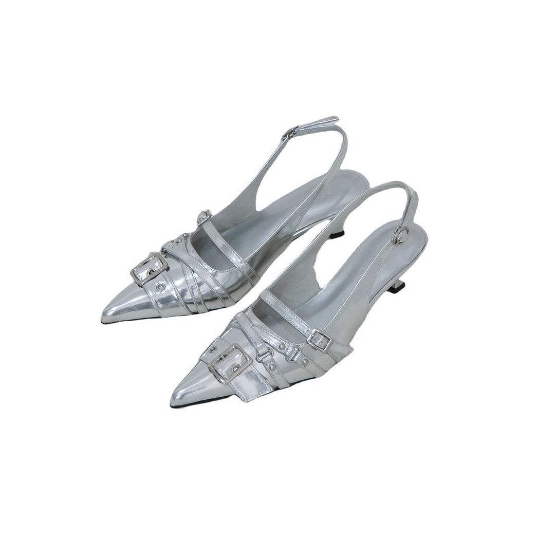 Dame Elegant Spids Tå Slingback Højhælede Sko med dekorativt Spænde-Detail Stilla