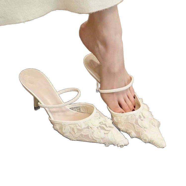 Femme Floral Dekoreret Spids Tå Mules Stilla