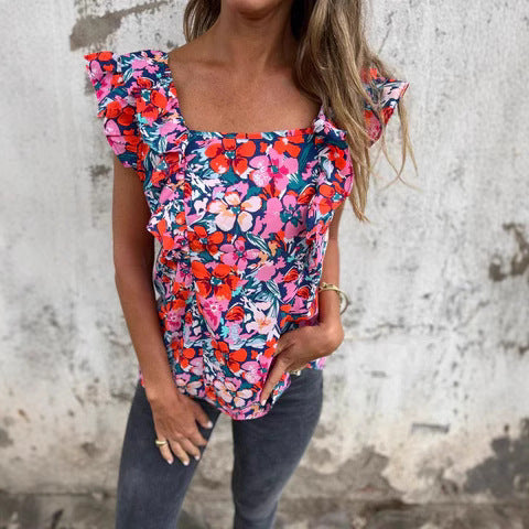 Damer Blomster Rüschensleeve Top Stilla