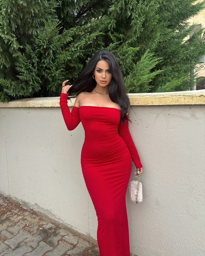 Dame Off-Shoulder Maxikjole med figursyet pasform Stilla