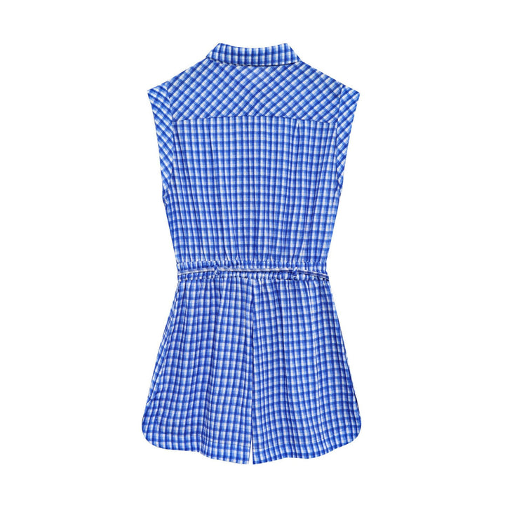 Dame Gingham Tryk Ærmeløs Skjortekjole med Justerbart Bindebånd Stilla