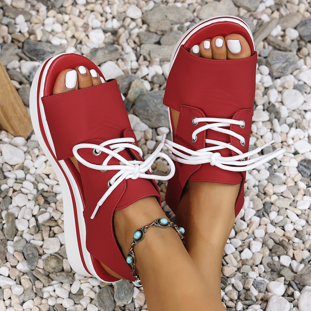 Dame Open-Toe-Sandaler med åndbart overflademateriale og elastiske snøredetaljer Stilla
