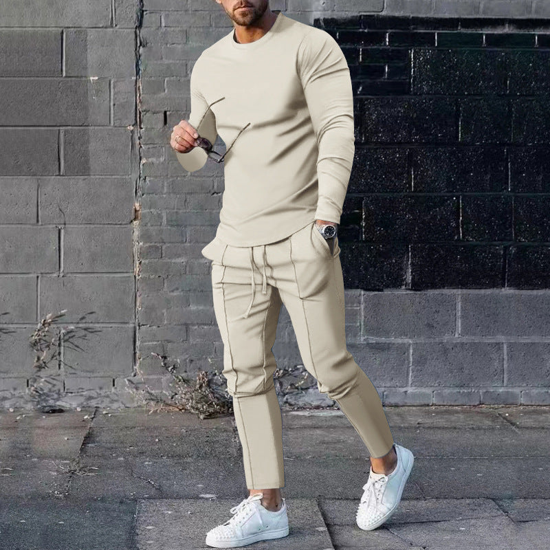 Herrer Sporty Langærmet T-shirt med moderigtige Slim-Fit-snit og afslappede Jogger-bukser Stilla