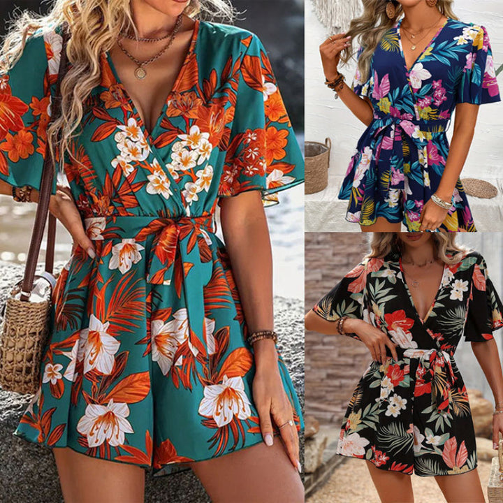 Dame jumpsuit med floralt design og vide ærmer Skovae