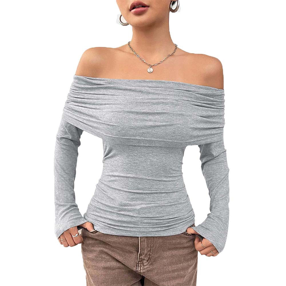Kvinders Off-Shoulder Top med Elegant Drapering og Lange Ærmer Stilla