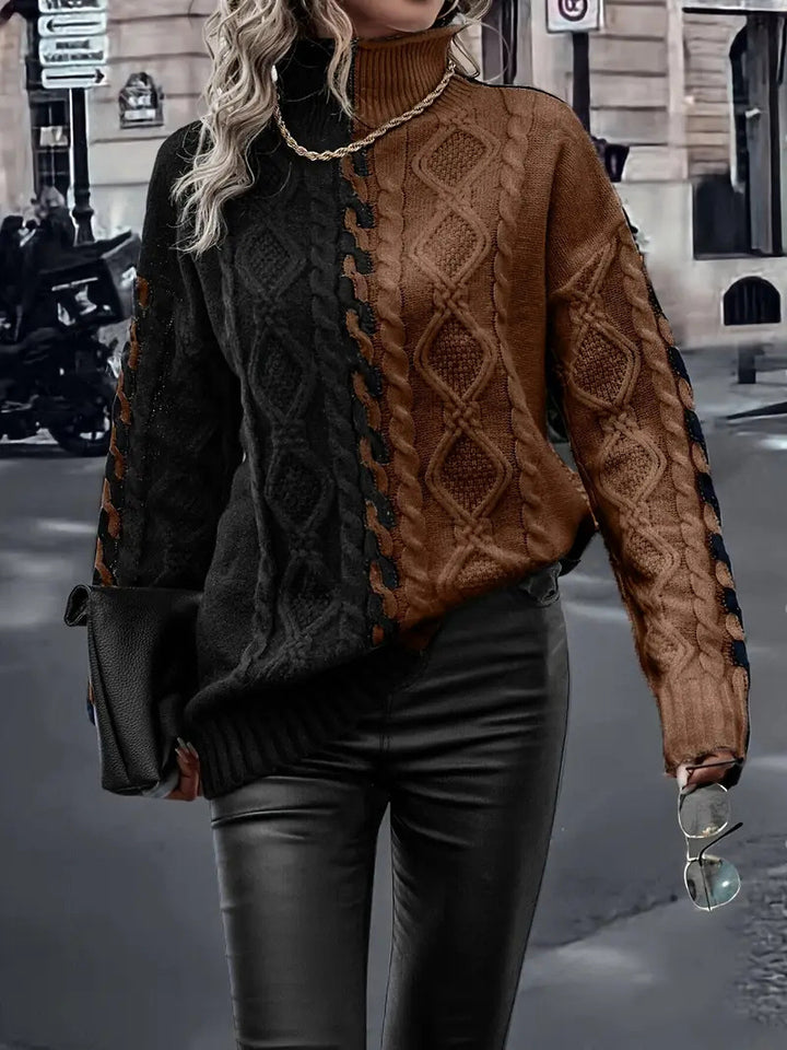 Damer grovstrikpullover med asymmetrisk design og højtstående krave Stilla