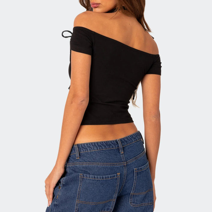 Dame raffineret Off-Shoulder T-shirt med elegante bindebånd Skovae