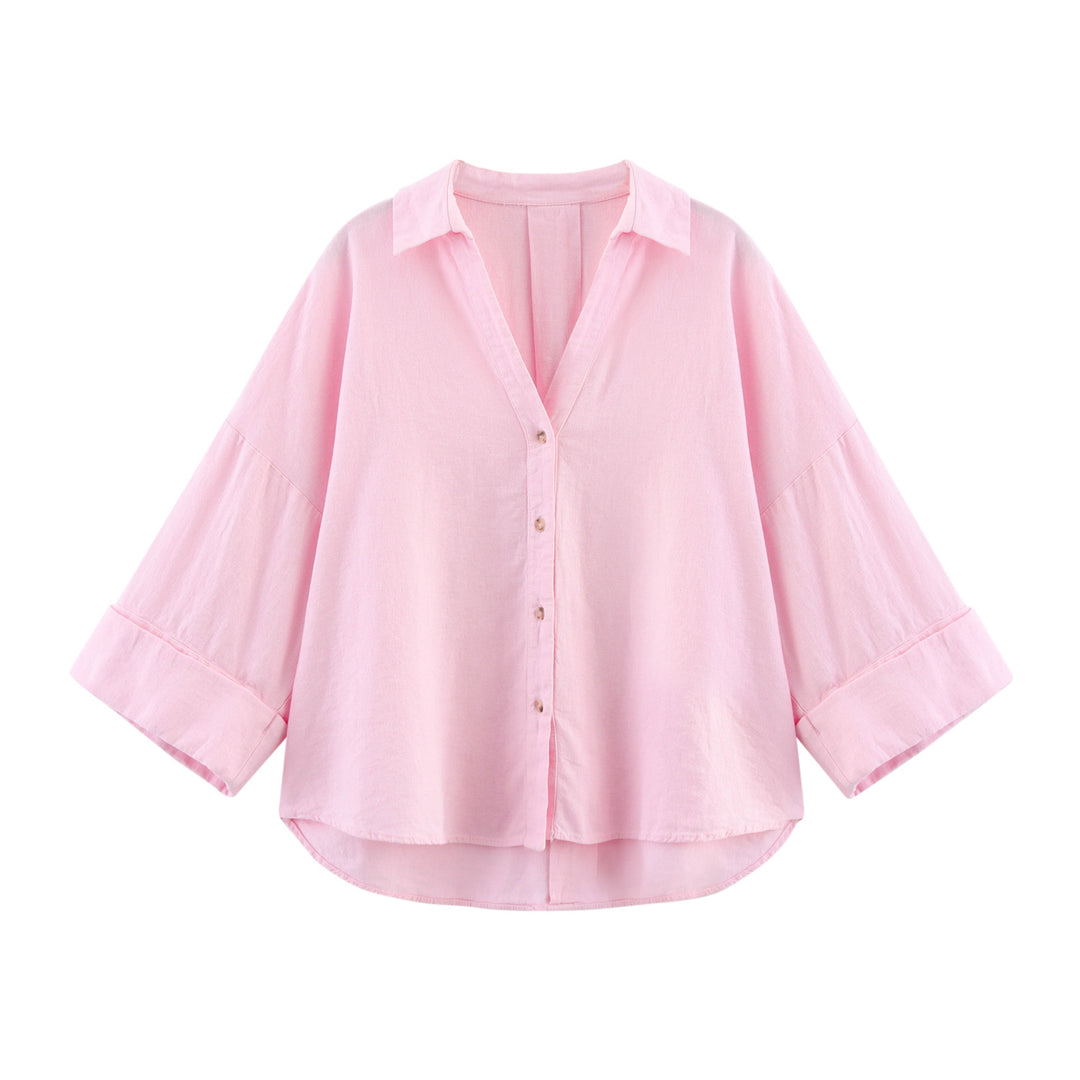 Dame Relaxed Fit Button-Up Bluse med klokkeærmer Stilla