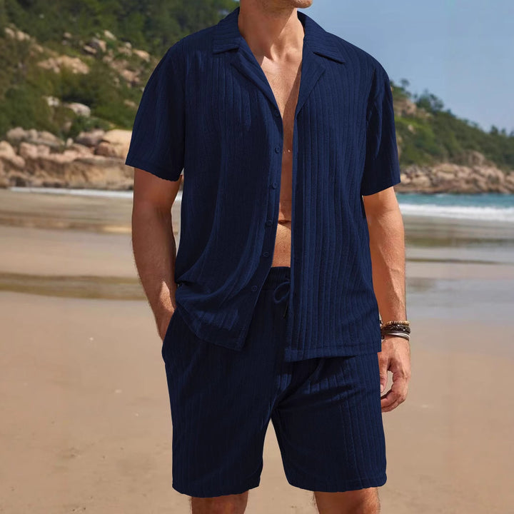 Herrer afslappet kortærmet overdel og shorts sæt med struktureret design Stilla