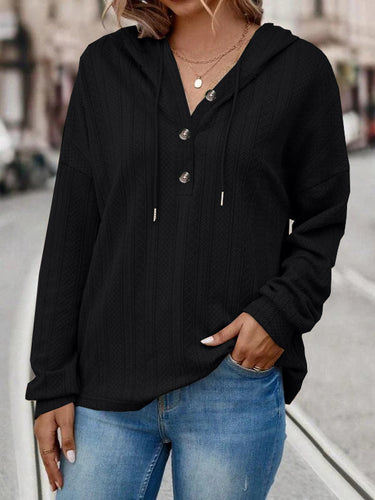 Dame Komfortabel Hoodie med knapdetaljer og hætte Stilla