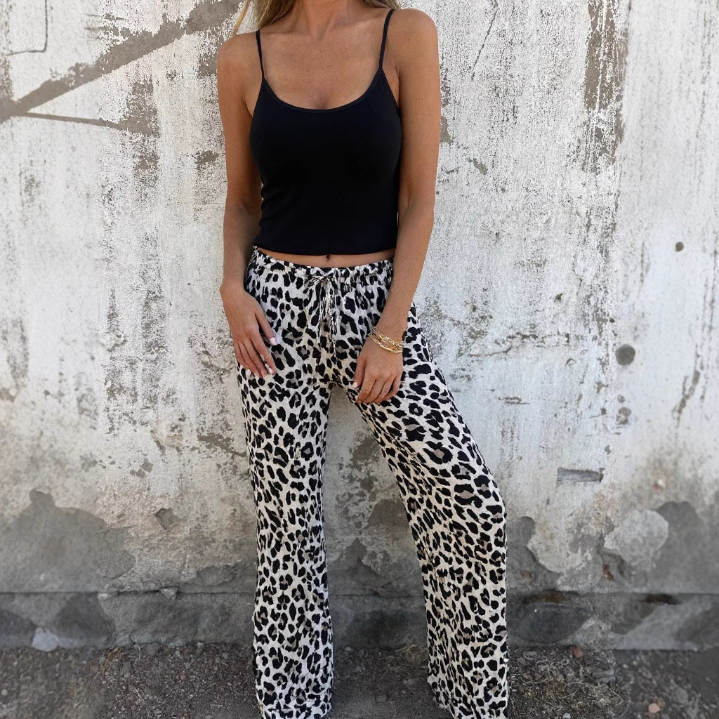 Dame afslappet joggingbukser med leopardmønster og elastisk talje Stilla