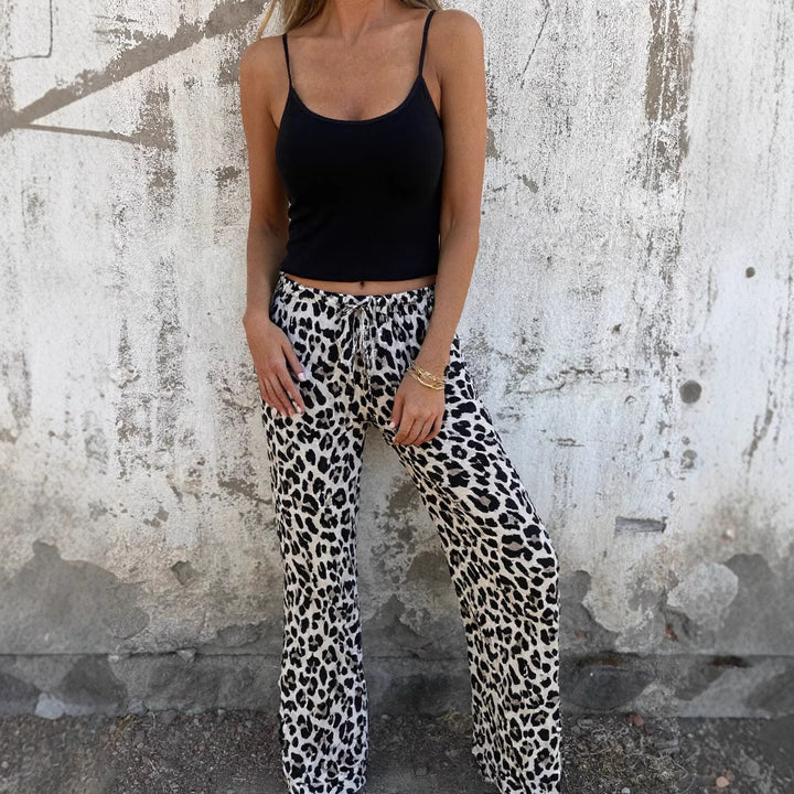 Dame afslappet joggingbukser med leopardmønster og elastisk talje Stilla