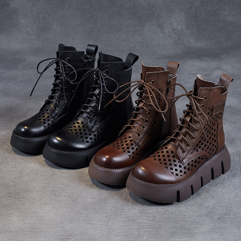 Femme Trendy Snørebånd Chunky Ankler Støvler med Udsnitdesign Stilla