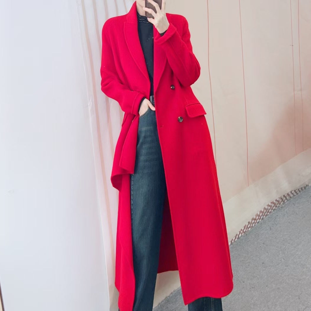 Dame elegant langvarig trenchcoat med dobbelt knaplukning og stilfuld snit Stilla