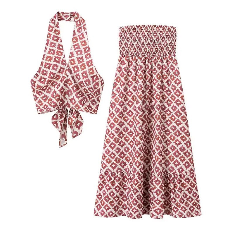 Femme Maxikjole med stilfuld Crop-Top Stilla