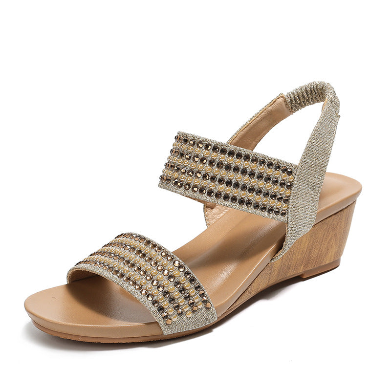 Dame Wedge-sandaler med glitrende strass dekorationer og elastiske remme Stilla
