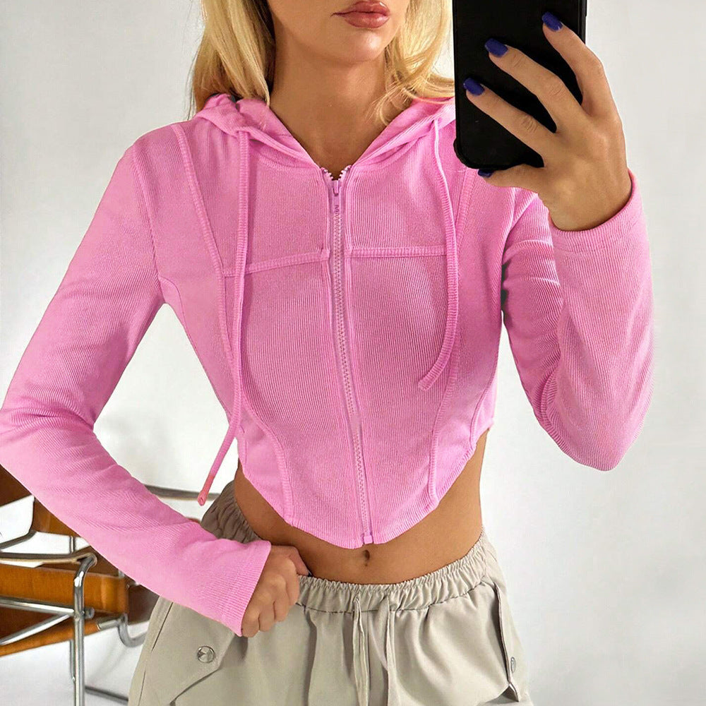 Kvindernes cropped zip hoodie med lange ærmer og en figursyet pasform Stilla