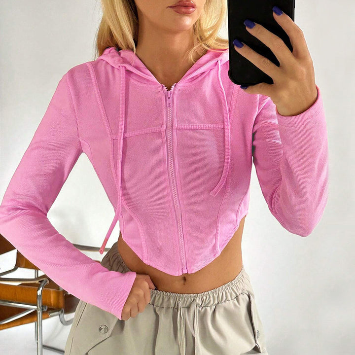 Kvindernes cropped zip hoodie med lange ærmer og en figursyet pasform Stilla