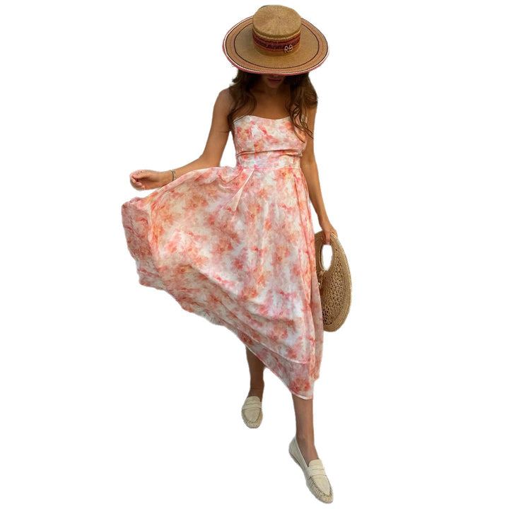 Dame Maxi Kjole med elegant drapering og romantisk blomsterdesign Skovae