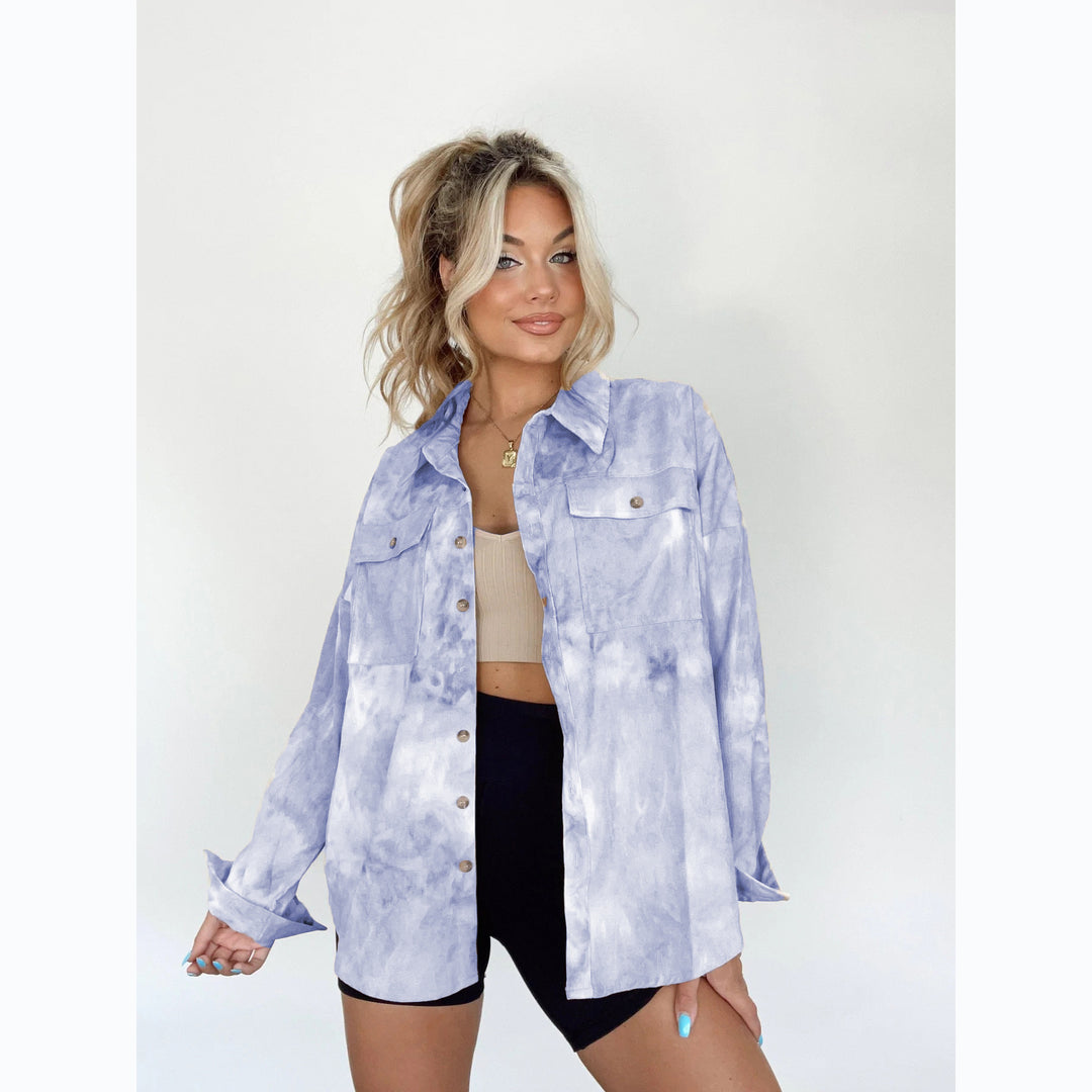Women's Oversize Denim Shirt Jacket in Trendy Tie-Dye Design Skovae