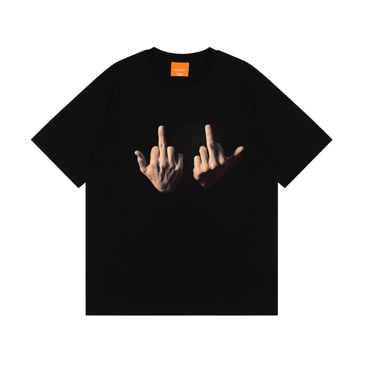 Dame T-shirt med provokerende håndgesture-tryk Stilla