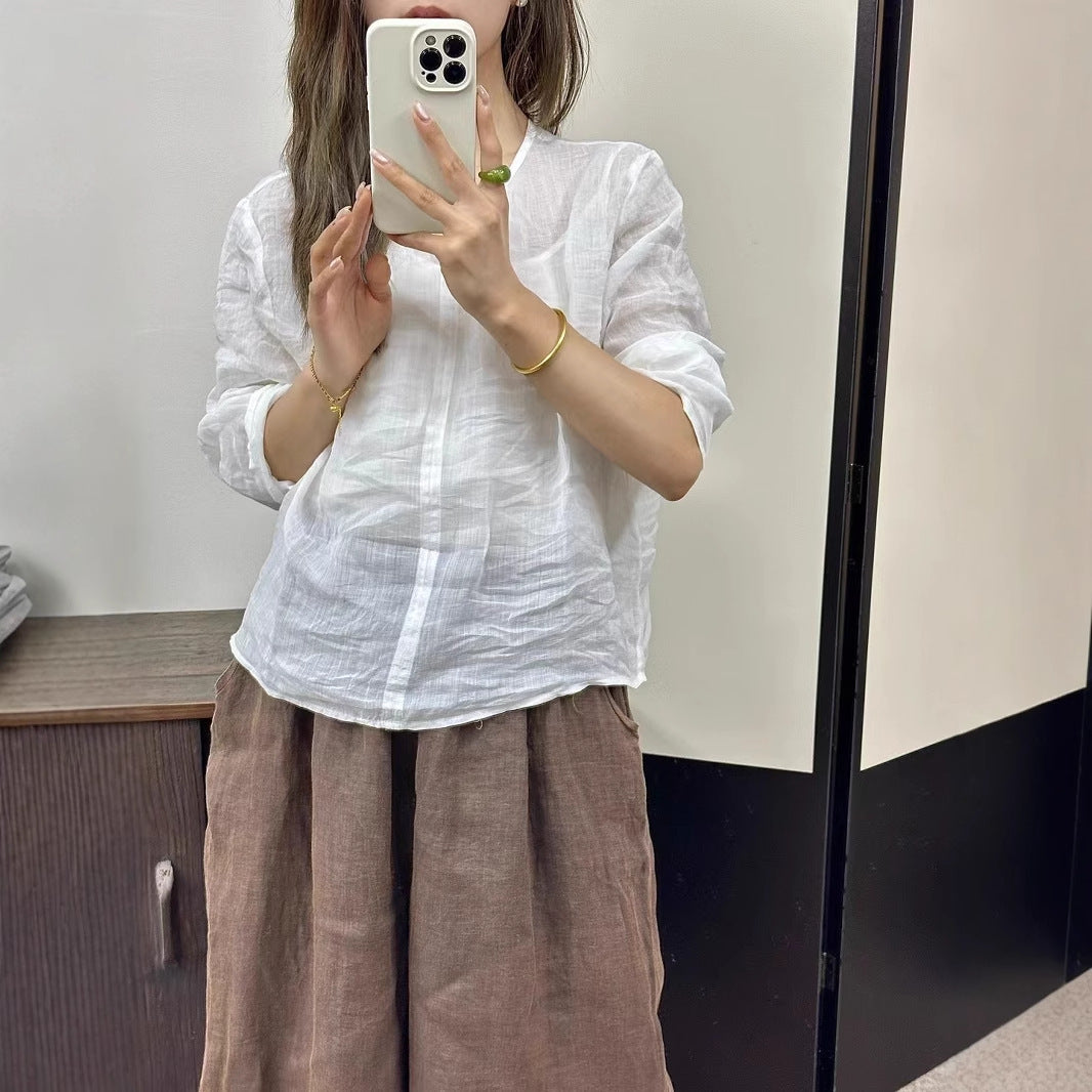 Femme Relaxed Fit Struktureret Linnedbluse Stilla