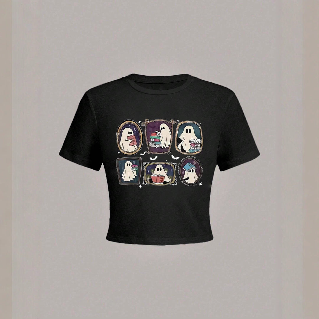 Dame Crop-T-Shirt med legende spøgelsesmotiv Skovae