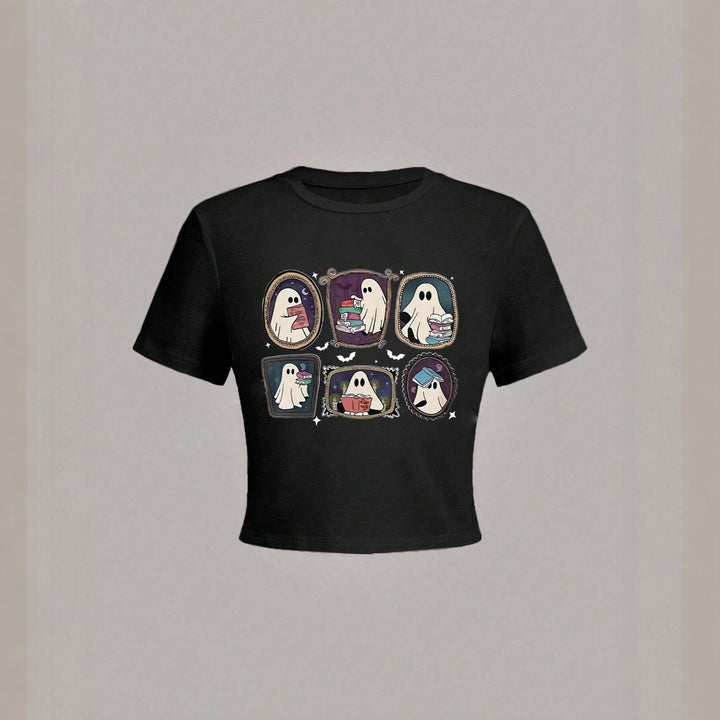 Dame Crop-T-Shirt med legende spøgelsesmotiv Skovae