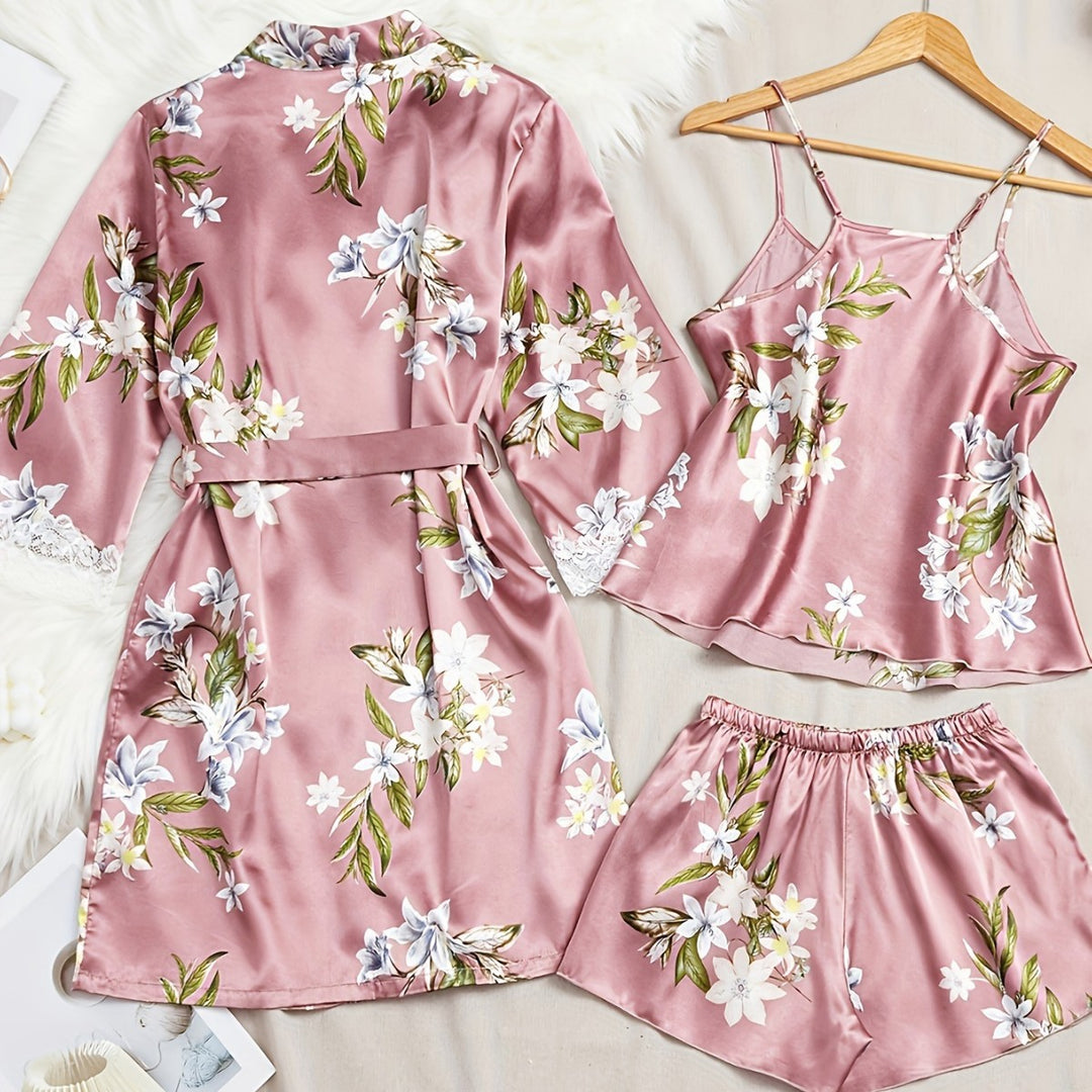 Femme Floral Satin Lounge-Sæt Stilla