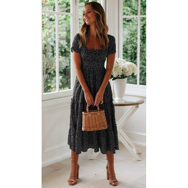 Femme Floral Print Maxi-Kjole med firkantet Udsnit Stilla