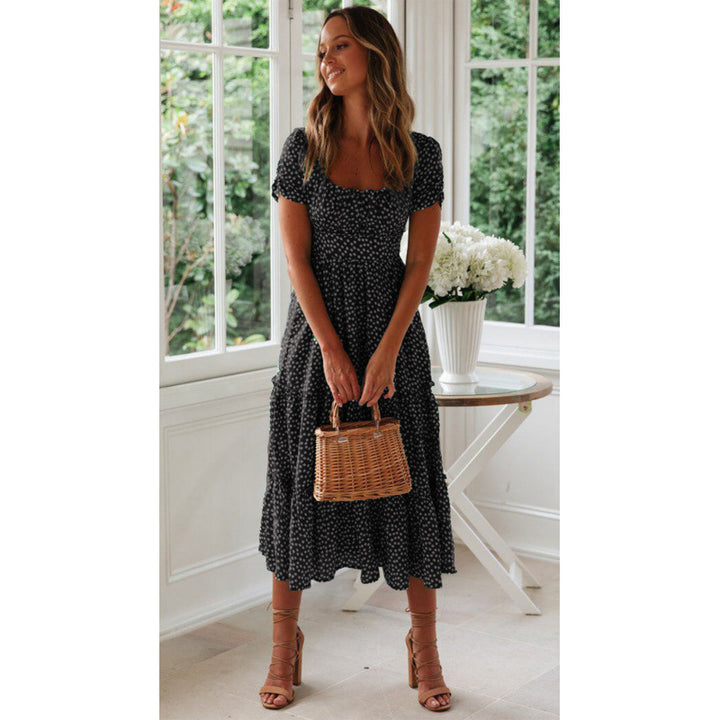 Femme Floral Print Maxi-Kjole med firkantet Udsnit Stilla
