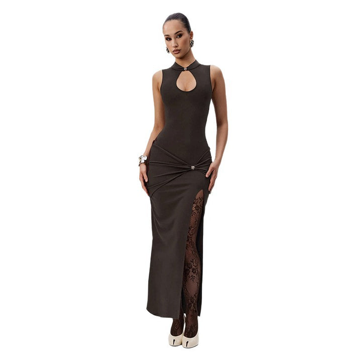 Dame Elegant Maxikjole med Chiffon-fringe og forførende slids Skovae