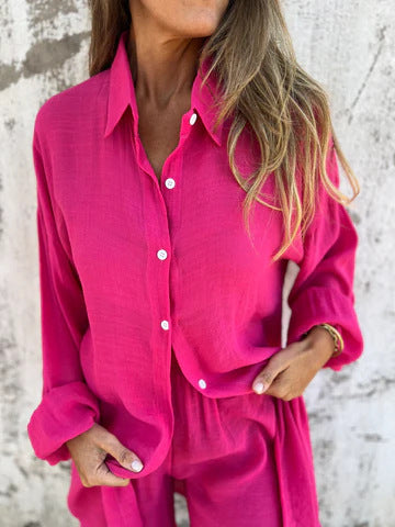 Dame afslappet bluse-shorts-sæt med oversized snit og luftig tekstur Stilla