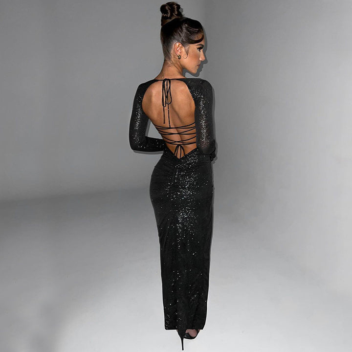 Dame Elegant Maxikjole med transparente indsatser og figursyet snit Stilla