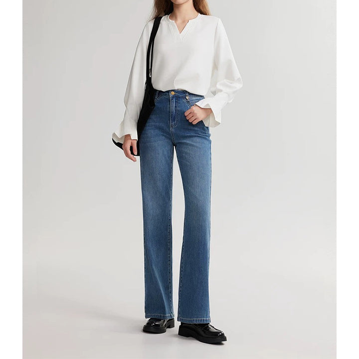 Dame elegant bluse med dyb V-udskæring og brede ærmer Stilla