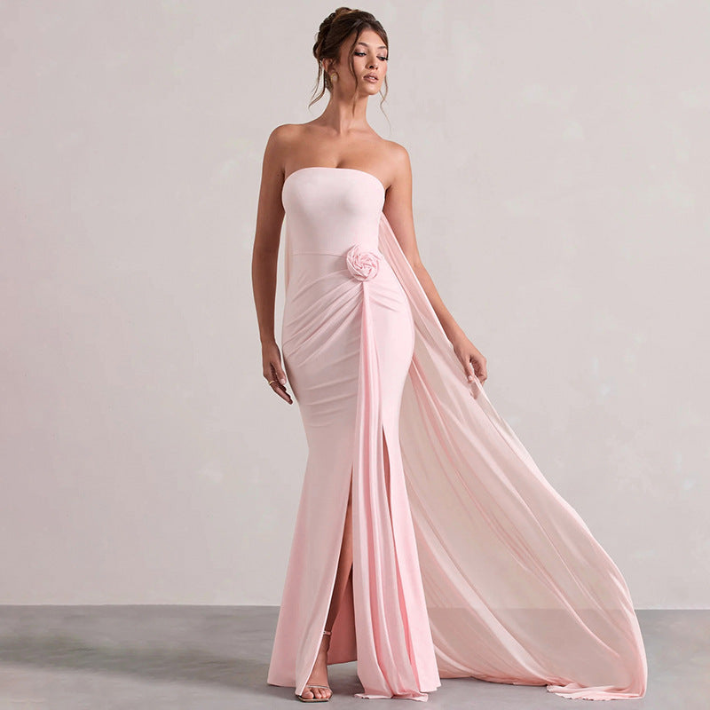 Dame Elegant Strapless Aftenkjole med asymmetrisk Overdel og sidelæg Stilla