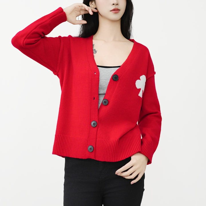 Femme Casual V-Udskæring Knap-Cardigan Stilla