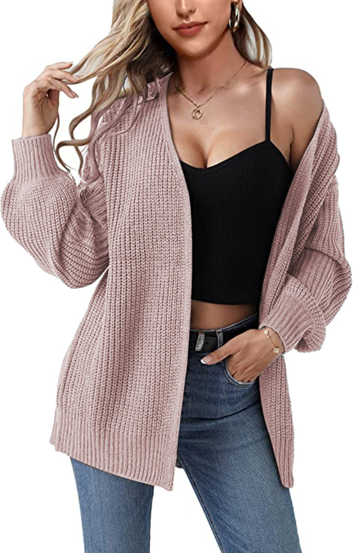 Kvinders chunky strikket cardigan med en afslappet pasform og åbne stinger Stilla