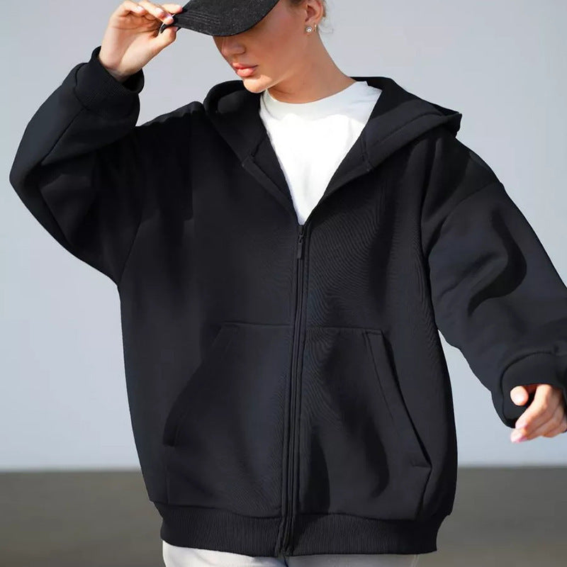 Kvinders oversized zip-up hættetrøje med store lommer Skovae