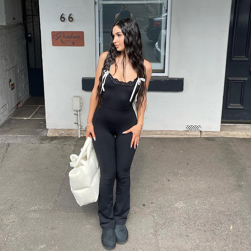 Dame Elegant Jumpsuit med spids og bred benkant Skovae