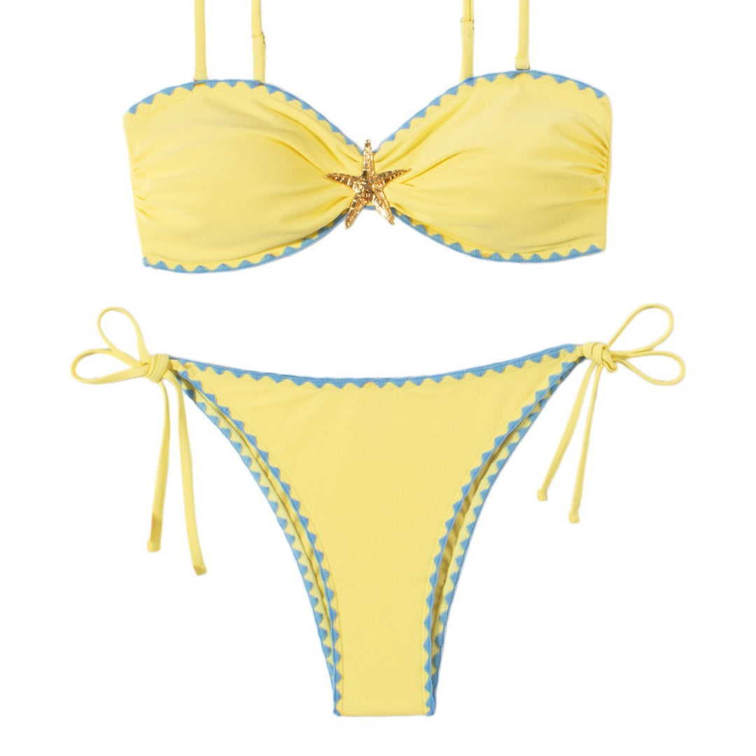 Dame Bikini-sæt med moderigtig rynkning og tidløs stjerne-applikation Skovae